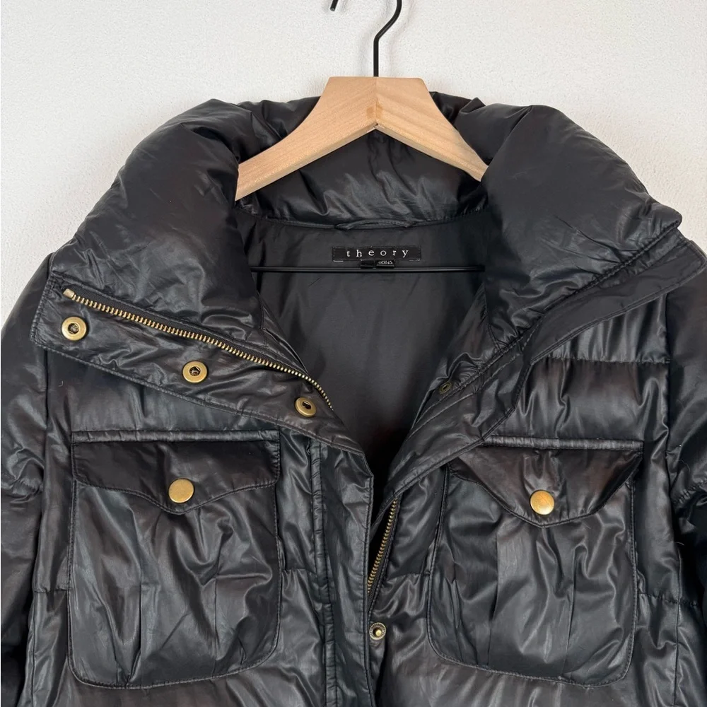 Theory Karidah Landing Black Puffer Down Belted Jacket Large